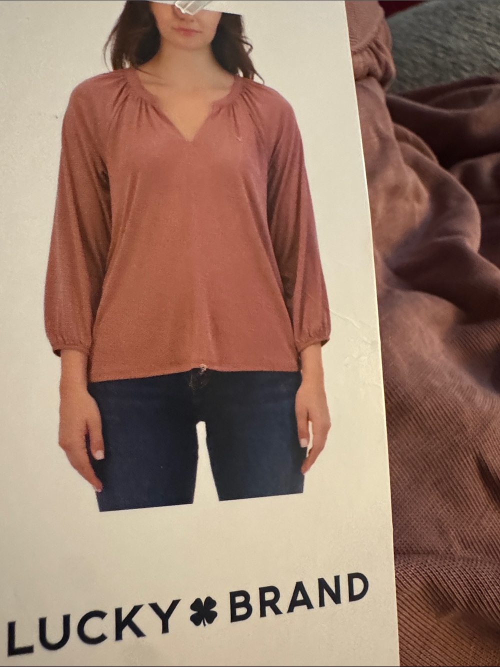 Lucky Brand Mauve Rust V-Neck Long Sleeve Tunic